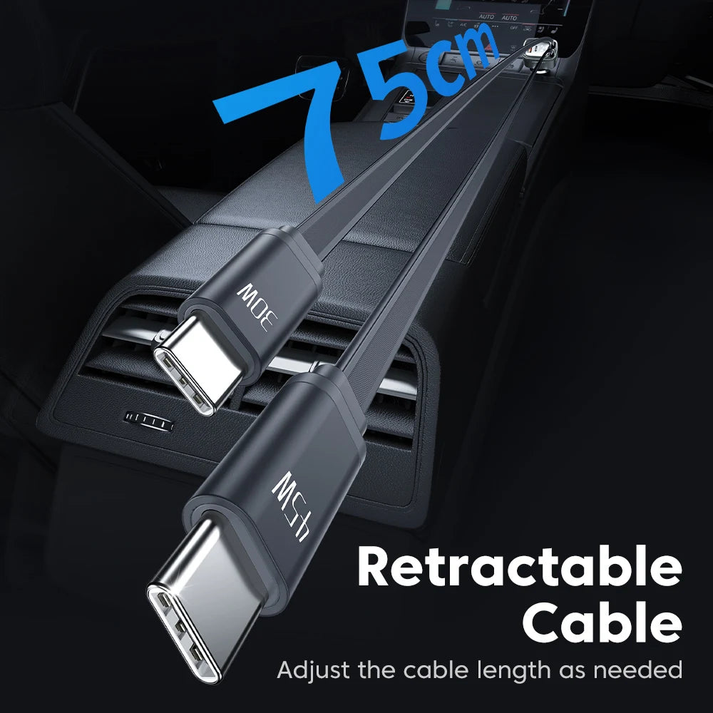 Toocki 105W Car Charger USB C Retractable Cable 0.75m PD 45W QC 3.0 SCP SFC2.0 PPS Fast Charging for iPhone 17 16 Samsung Tablet