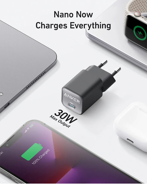 Anker Cargador USB C GAN 30 W, Cargador iPhone 511 (Nano 3), Cargadorrápido PIQ 3.0 PPS, Compatiblecon iPhone 16/16 Plus Pro