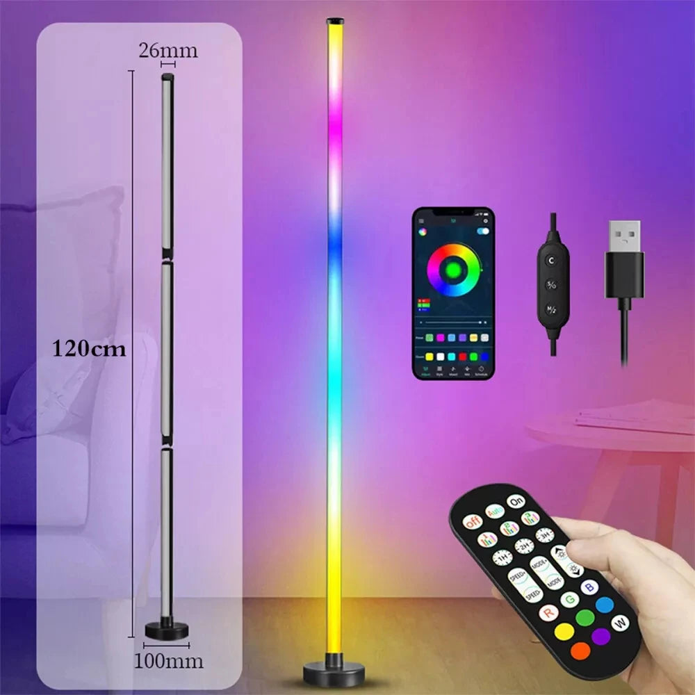 120CM RGB LED Floor Lamp, Music Sync Design with Dynamic Color Changing, Beautiful Atmosphere Light for Bedroom and Game Room