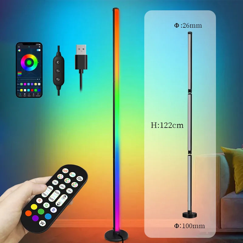 120CM RGB LED Floor Lamp, Music Sync Design with Dynamic Color Changing, Beautiful Atmosphere Light for Bedroom and Game Room