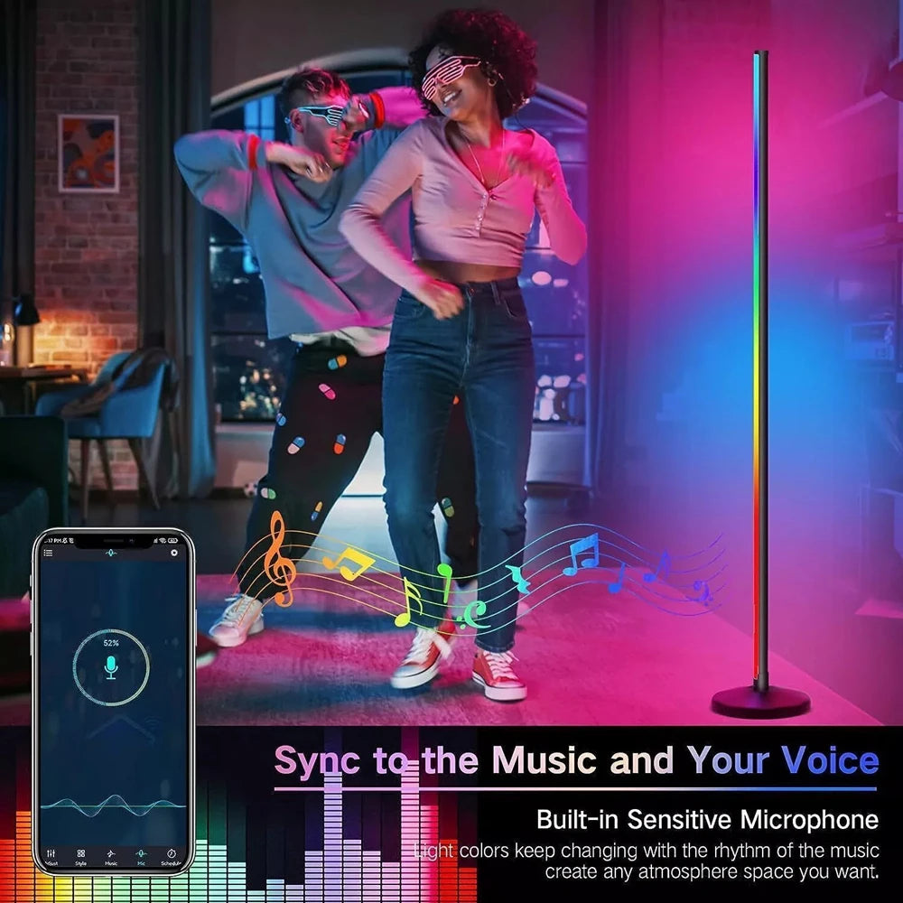 120CM RGB LED Floor Lamp, Music Sync Design with Dynamic Color Changing, Beautiful Atmosphere Light for Bedroom and Game Room