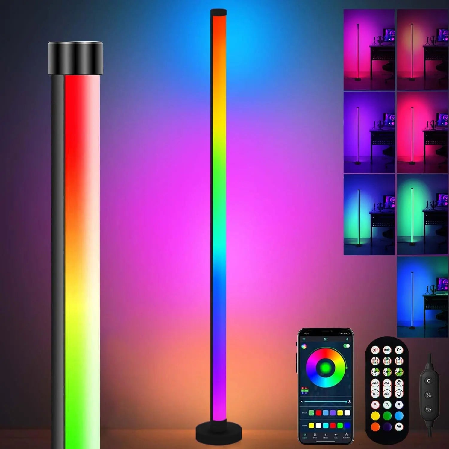 120CM RGB LED Floor Lamp, Music Sync Design with Dynamic Color Changing, Beautiful Atmosphere Light for Bedroom and Game Room