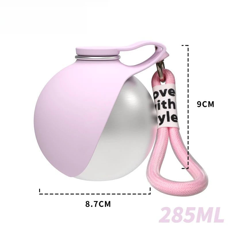 Dog Water Bottle with Removable Silicone Bowl,285ml Stainless Steel Construction, Leak-Proof for Outdoor Activities Like Walking