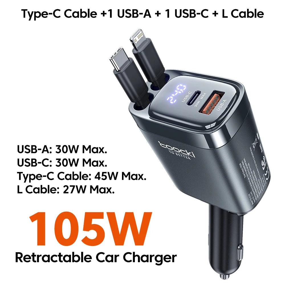 Toocki 105W Retractable Car Charger