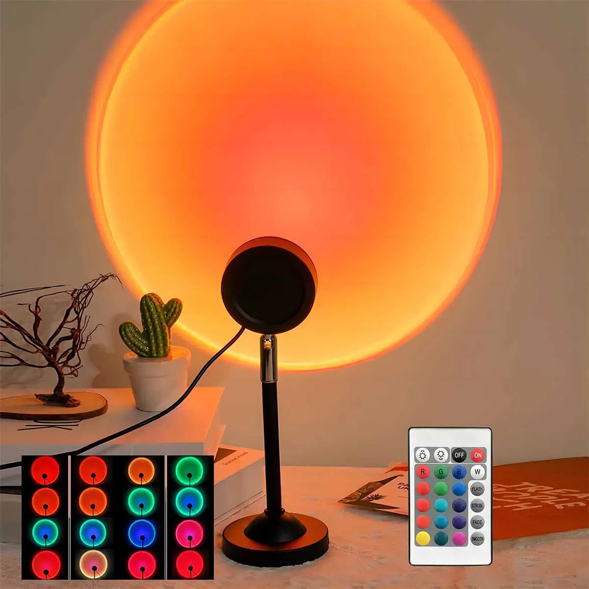 Sunset Projection Light Remote Control 16 Color Ambient Night Light, Bedroom Decoration Background Wall Photography Props